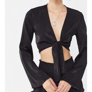 Urban Outfitters satin tie front cropped top
